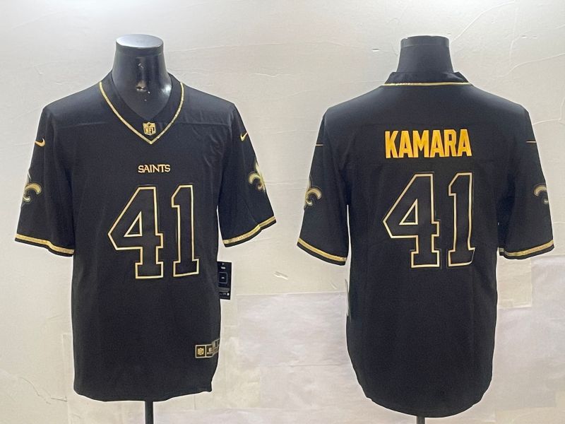 Men New Orleans Saints 41 Kamara Black Gold Throwback 2024 Nike Limited NFL Jersey style 1